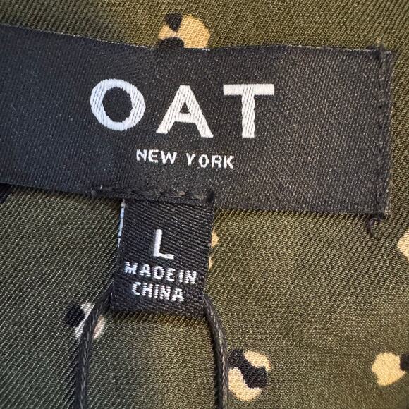 Oat Green Speckled V-Neck Peplum Blouse Long Sleeve Ruffle Cuff NWT Size L - Picture 9 of 9